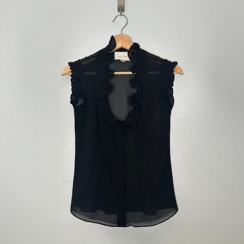 Alexis Sheer Sleeveless Ruffle Trimmed Button Front Top XS